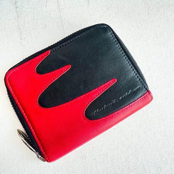 Harley Davidson Black Red Small Zip Around Wallet - Picture 1 of 6